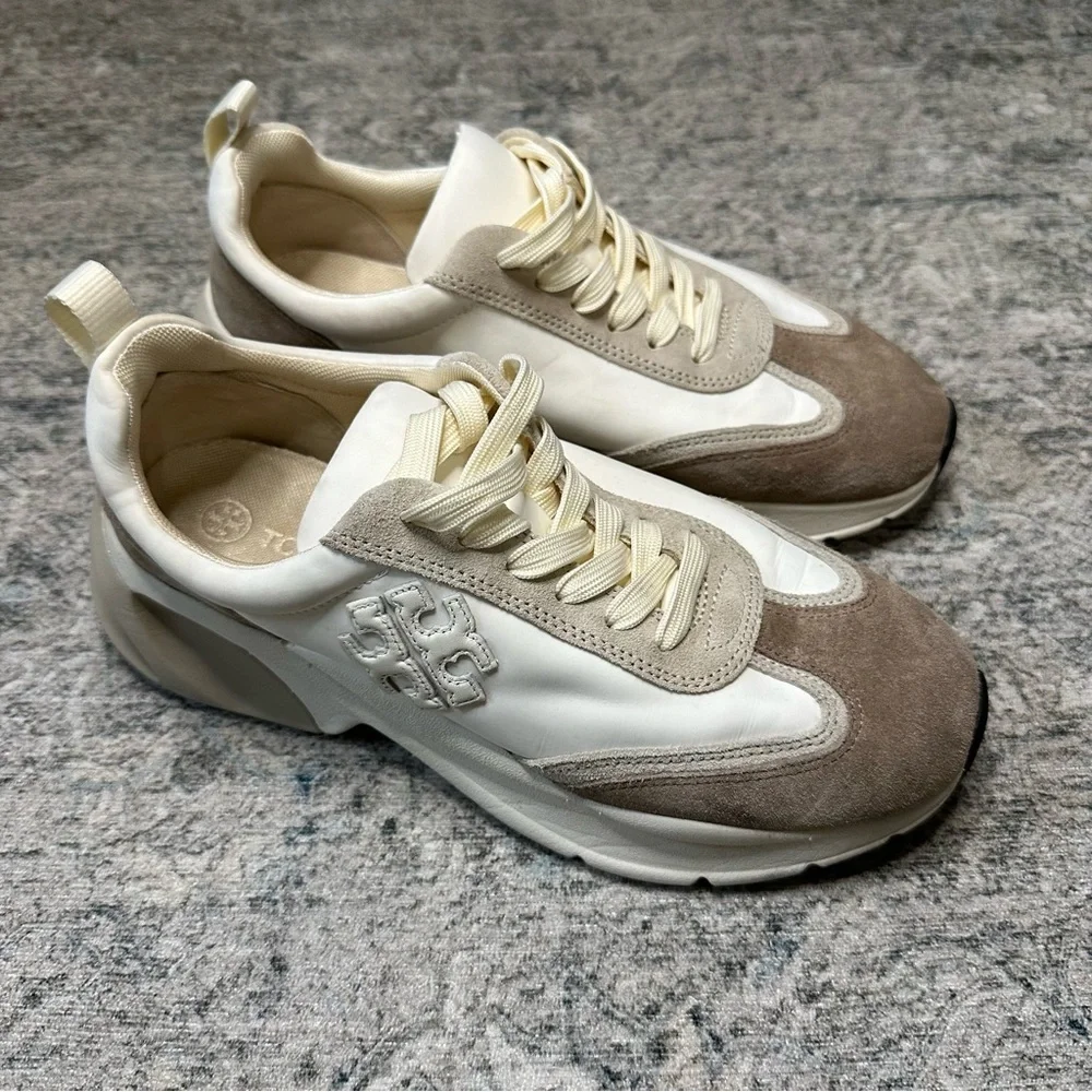 Tory Burch Cream and Light Gray Chunky Platform Sneakers
